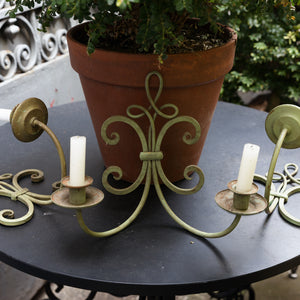 Vintage French Green Iron Candle Wall Sconces