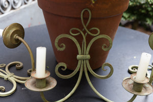 Vintage French Green Iron Candle Wall Sconces