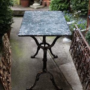 French Cast Iron Bistro Table ~ Charcoal Grey & White Marble