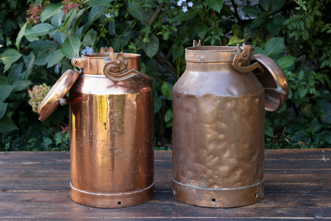 Vintage Belgium Copper Milk Churns