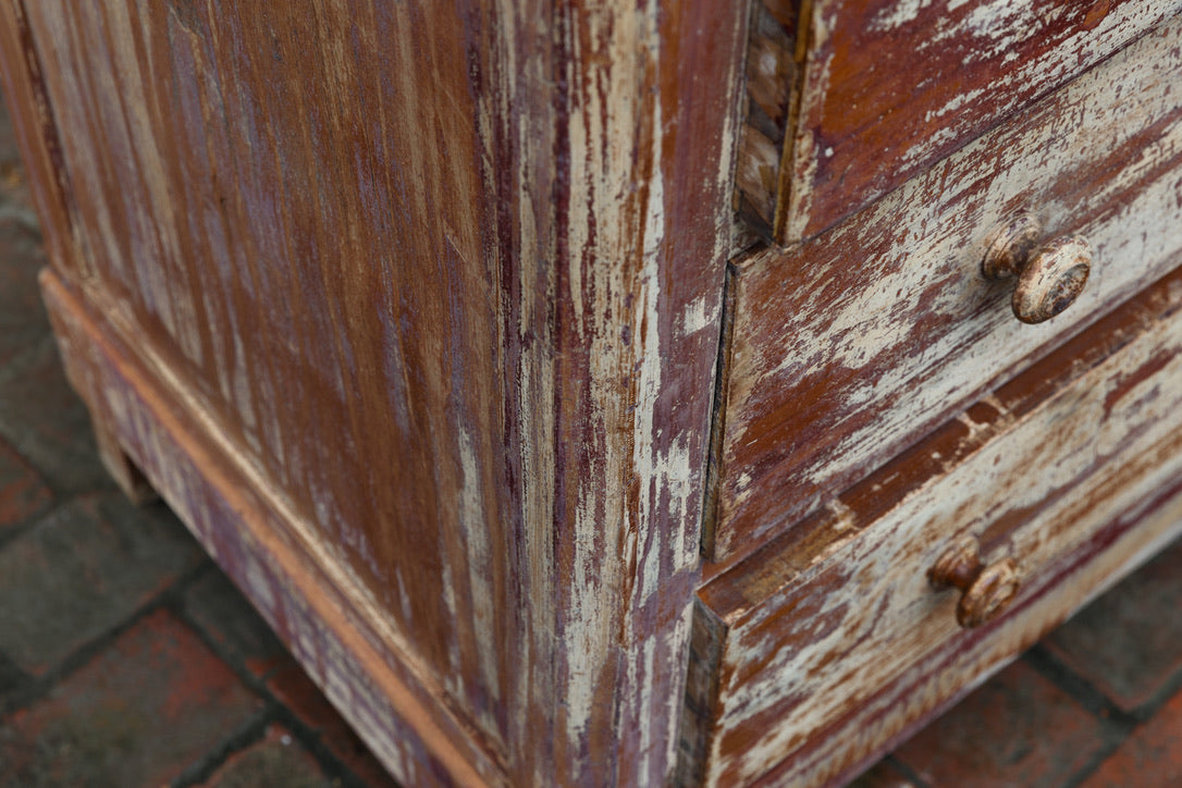 Vintage French Pine Chest Of Drawers - White Patina