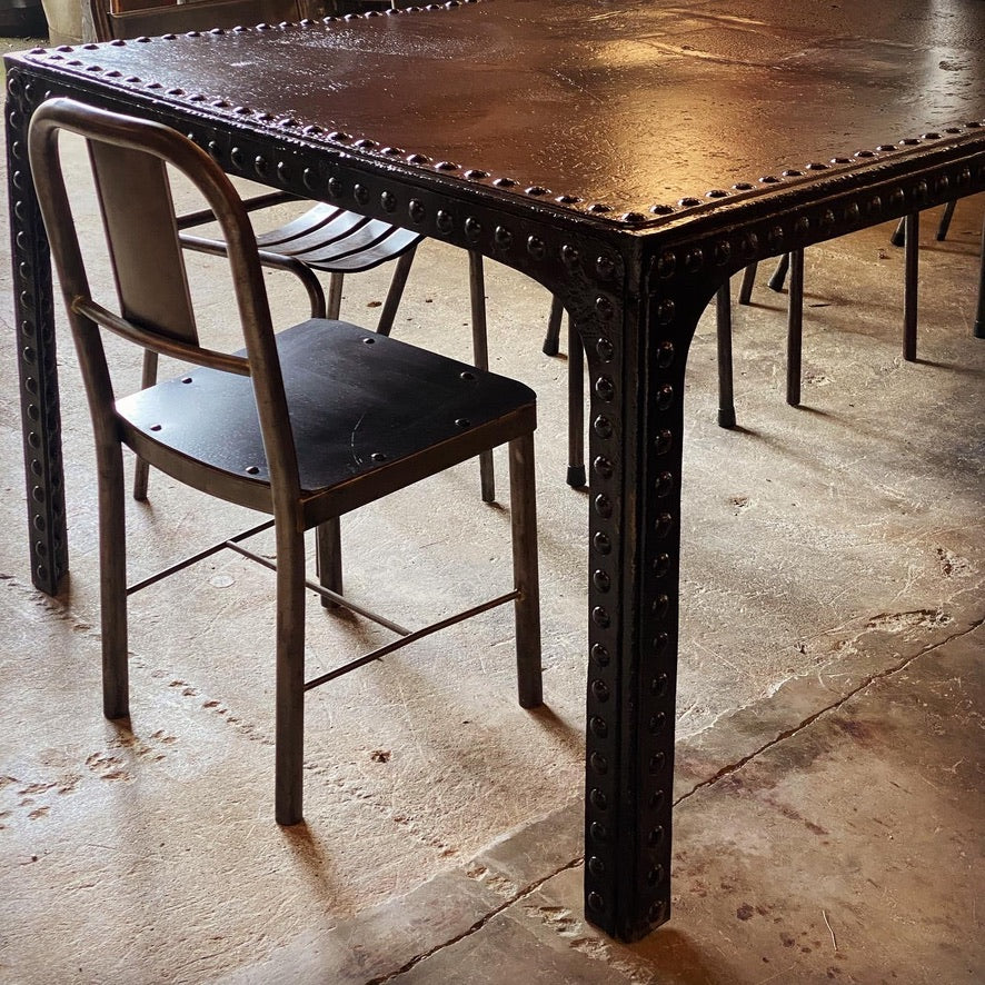 Magnificent Huge French Industrial Steel Rivet Table – French & Sons
