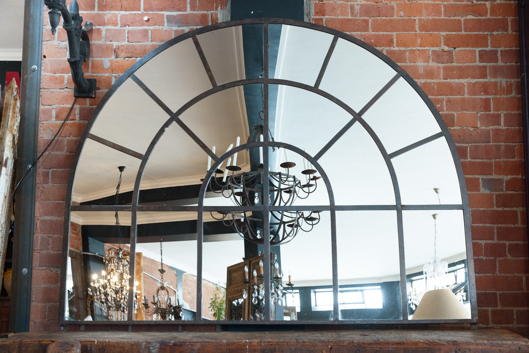 1930's Arched French Industrial Steel Factory Mirror