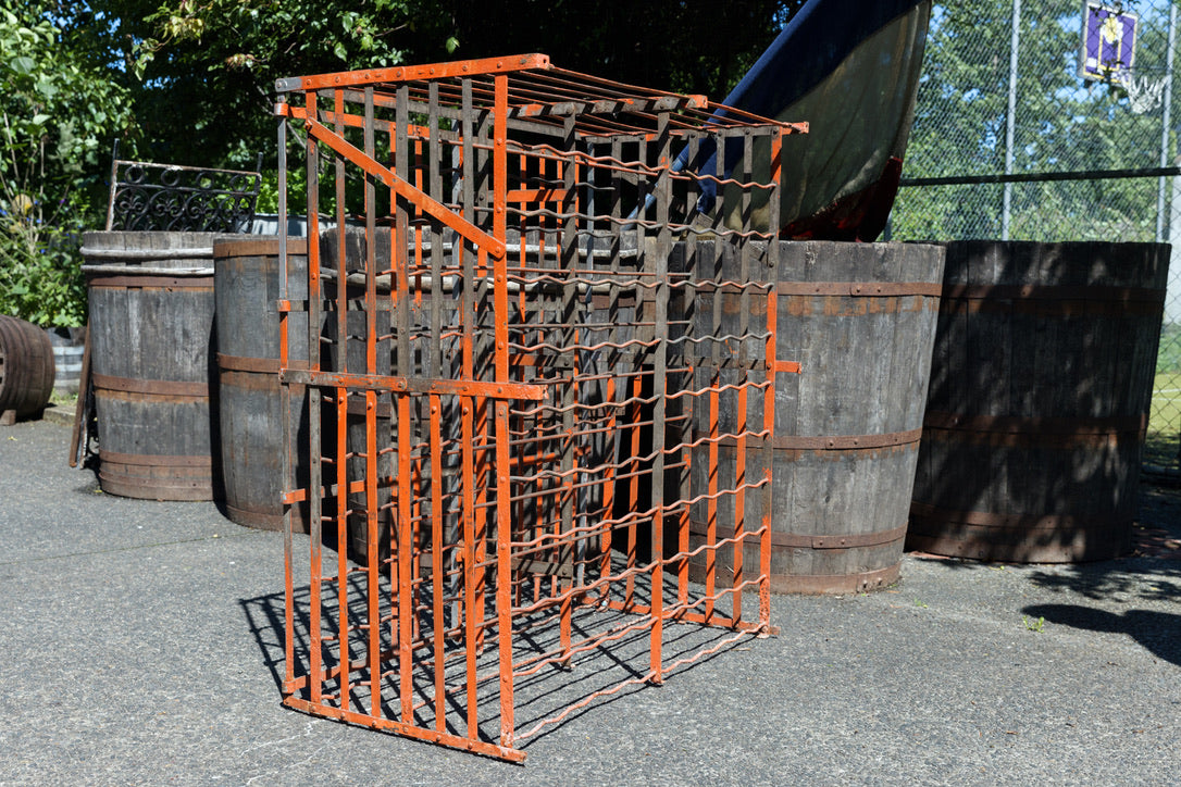 French Wine Bottle Cage - Orange Silver Patina