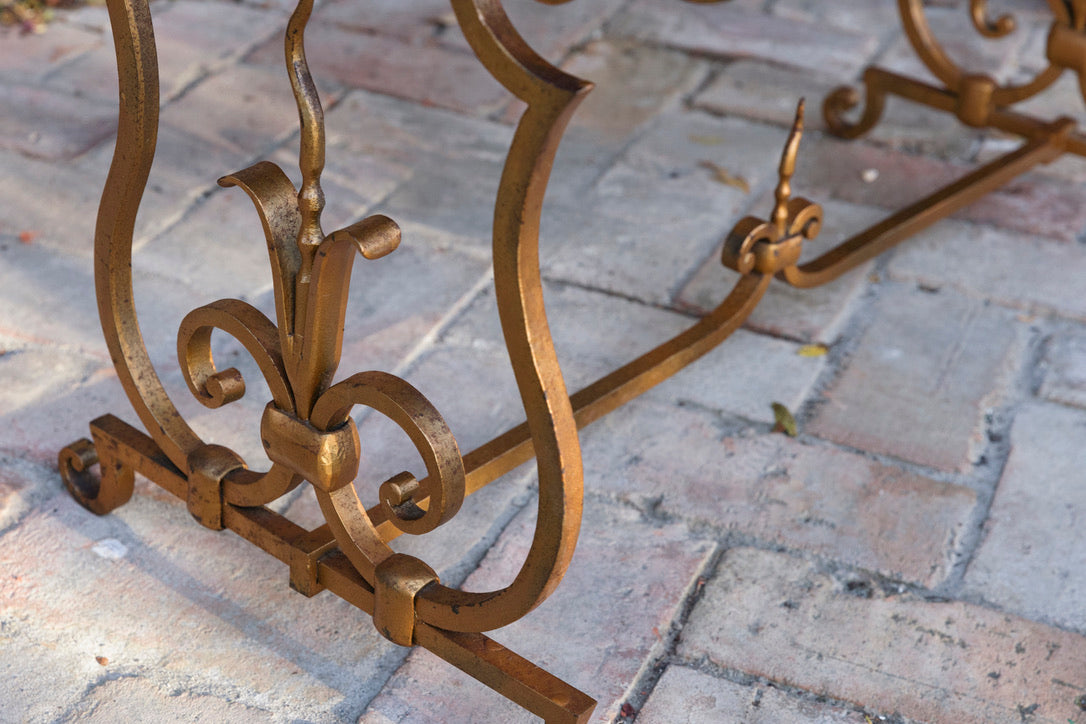 French Wrought Iron & Oak Coffee Table