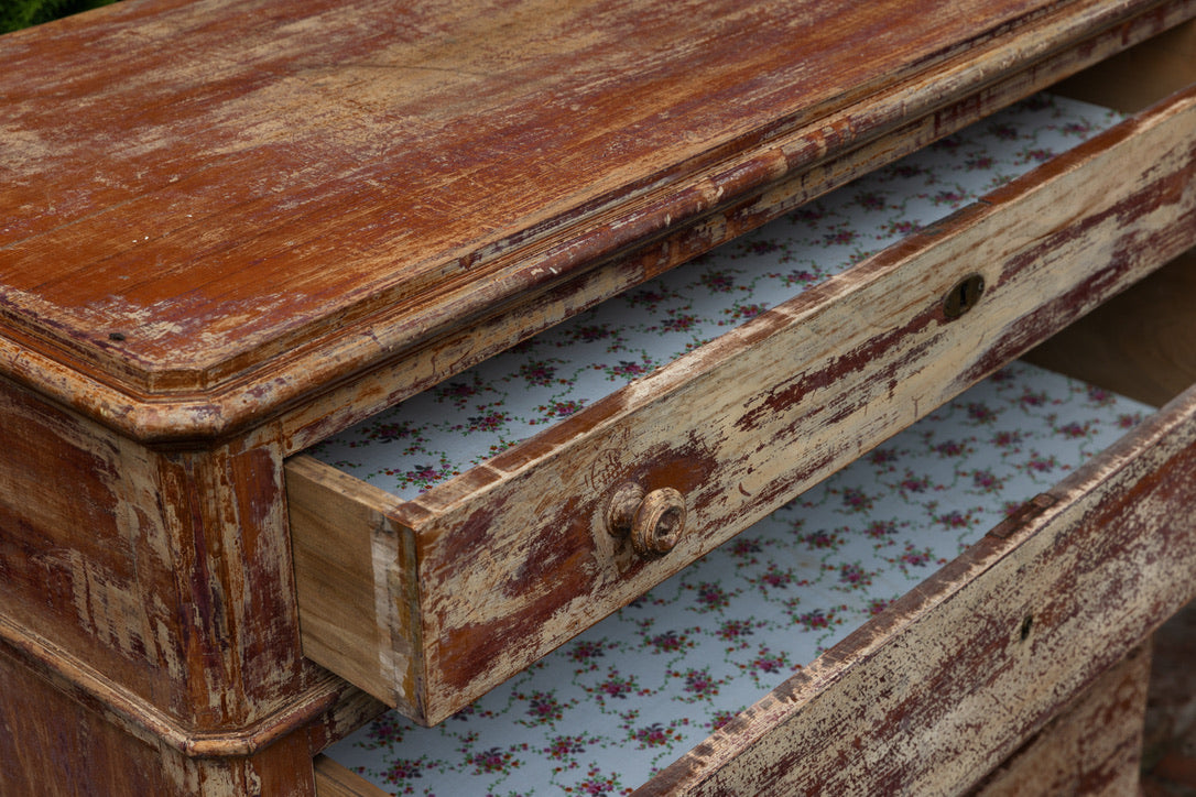 Vintage French Pine Chest Of Drawers - White Patina