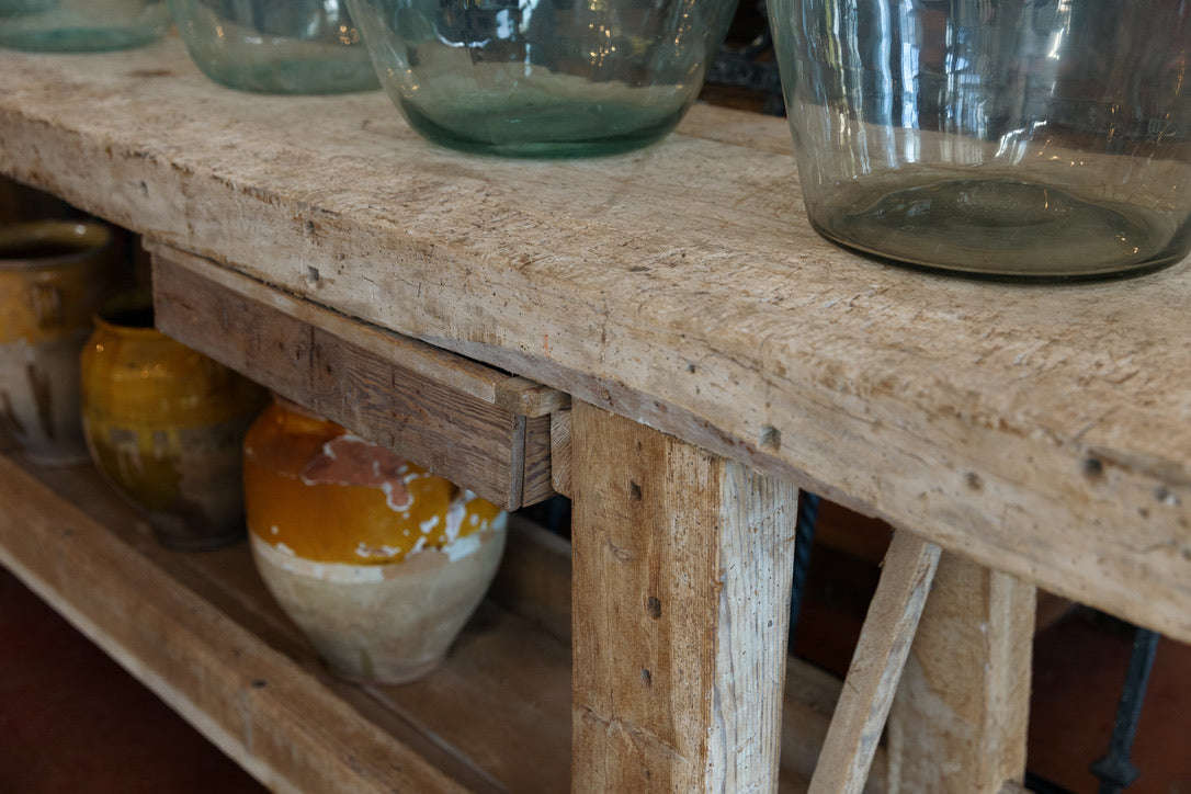 1930's French Bleached Oak Workbench