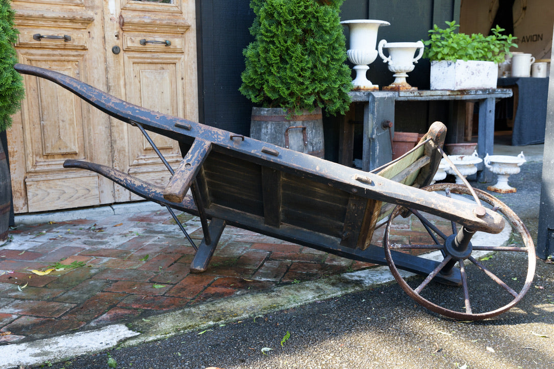 Antique French Wooden Wheelbarrow