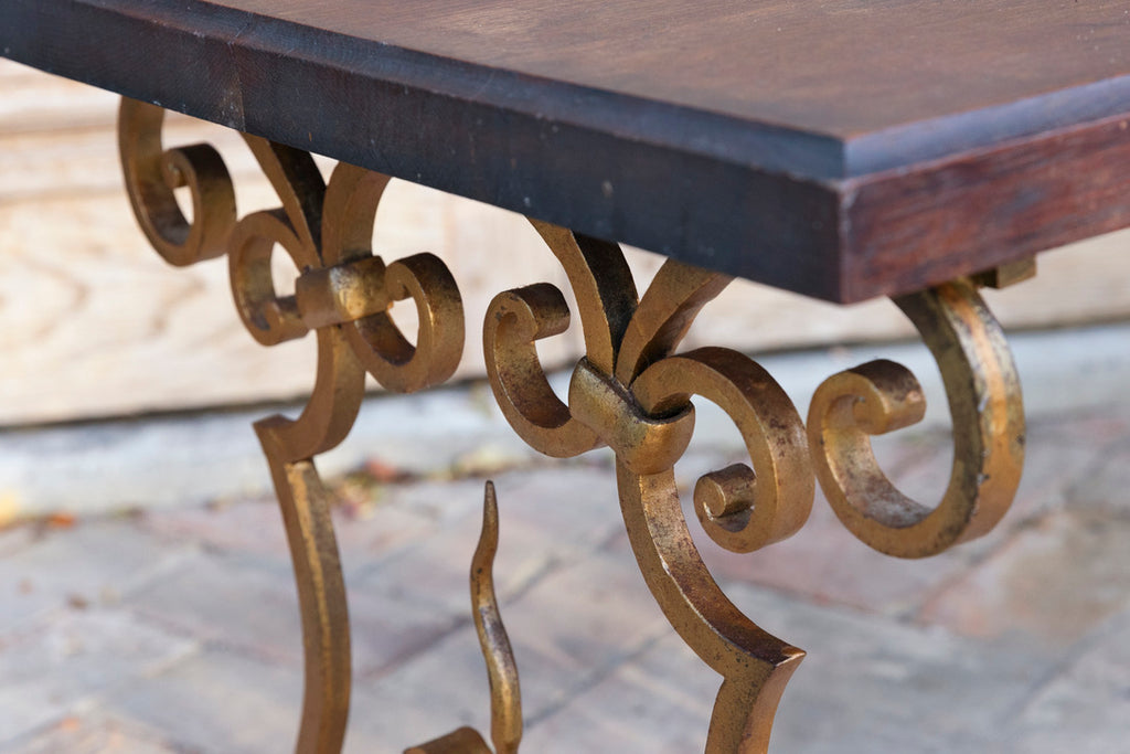 French Wrought Iron & Oak Coffee Table