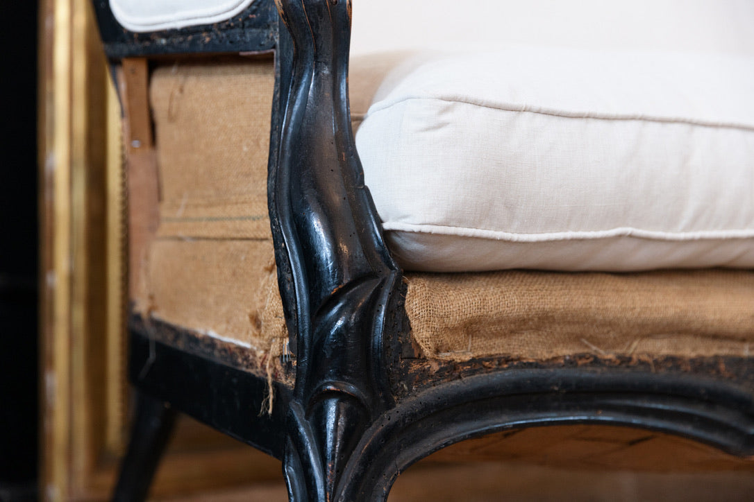 French Napoleon III Sofa- Undressed & French Linen