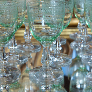 French Green Etched Aperitif Glasses