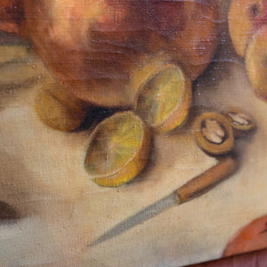 Antique French Oil Canvas - Kitchen Scene Duck