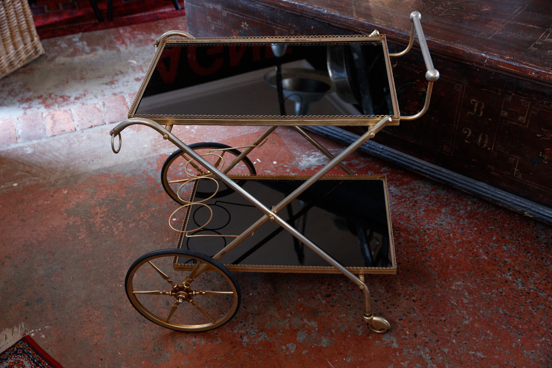 French Mid Century Brass Drinks Trolley