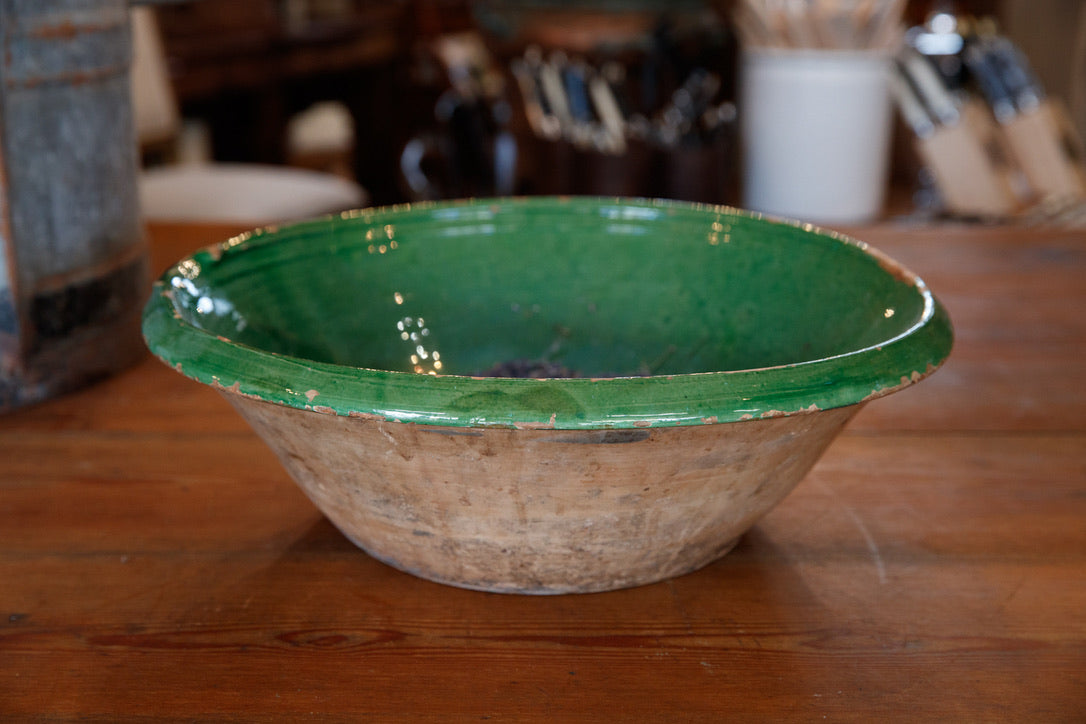 French Provencal Bowl Green Glaze