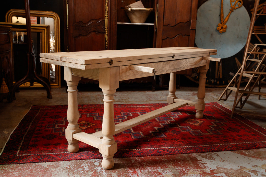 19th Century French Bleached Oak Dining Table /Console