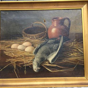 Beautiful French Oil Canvas - French Kitchen Scene