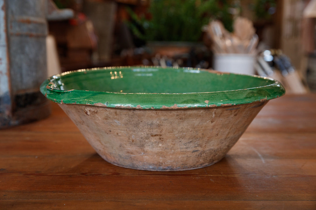 French Provencal Bowl Green Glaze