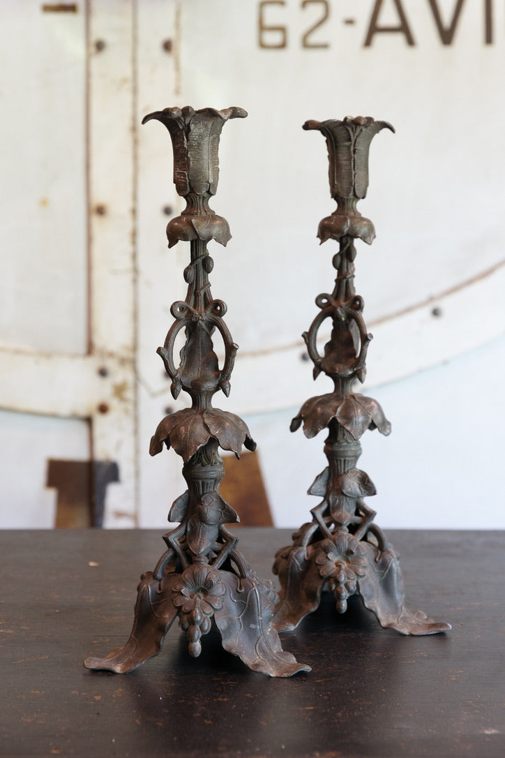 French 19th Century Candlesticks - Leaf Detailing