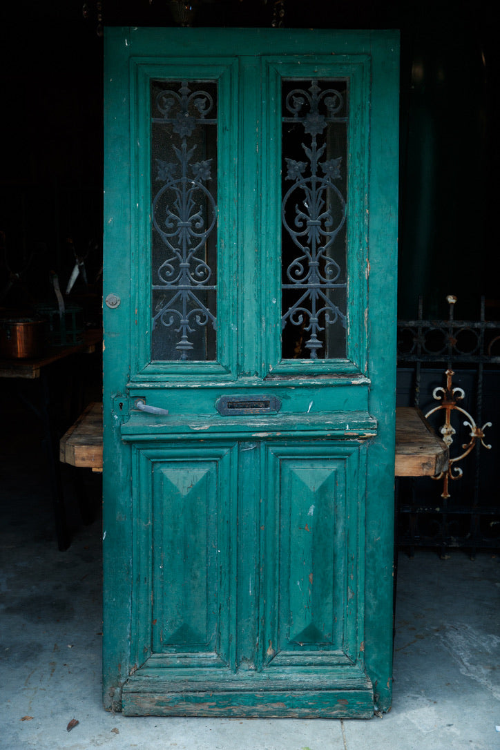 French Farmhouse Door with Wrought Iron Grills
