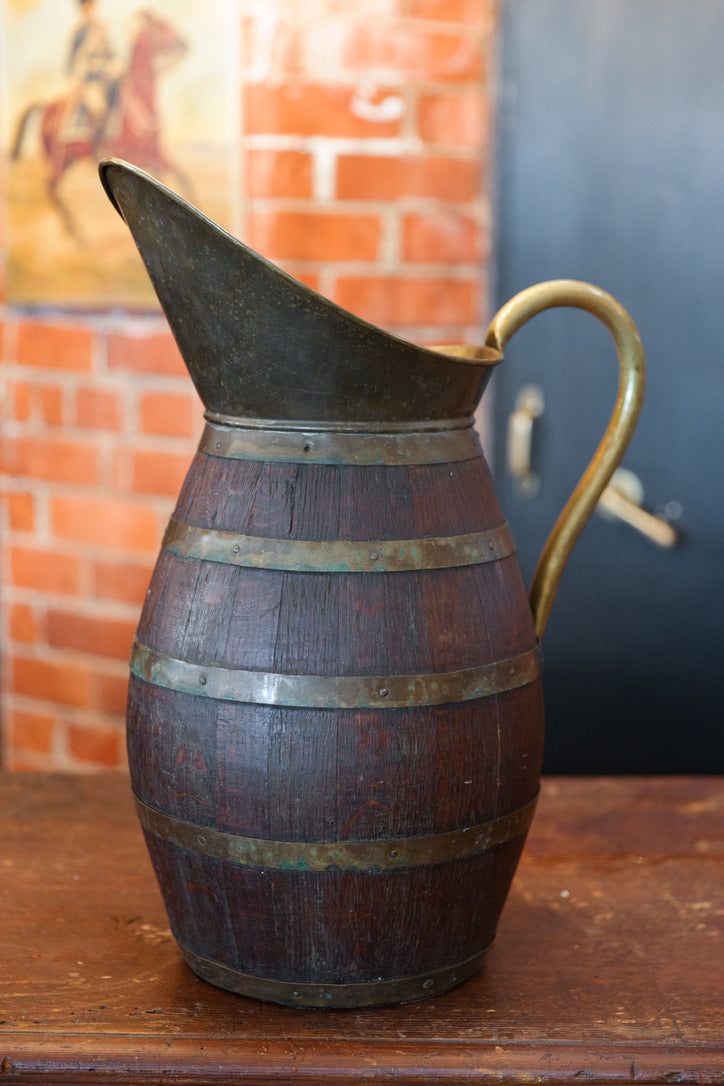 Antique French Wooden & Brass Jug - No 1