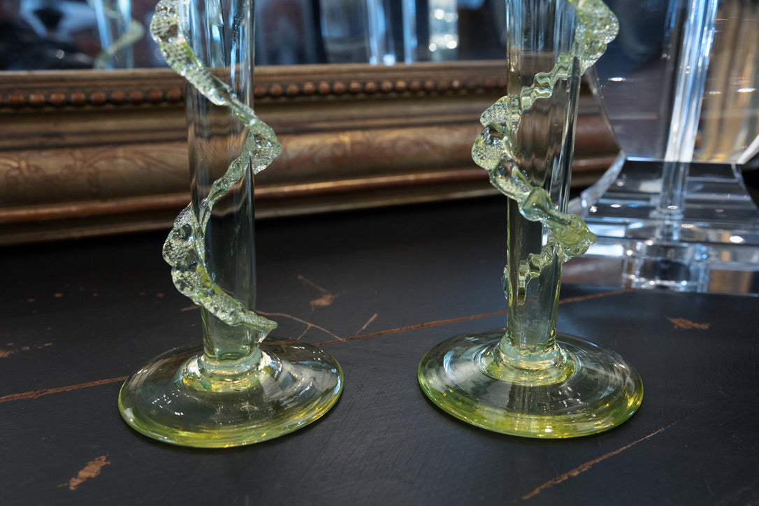 19th Century Belgian Crystal Uranium Vases