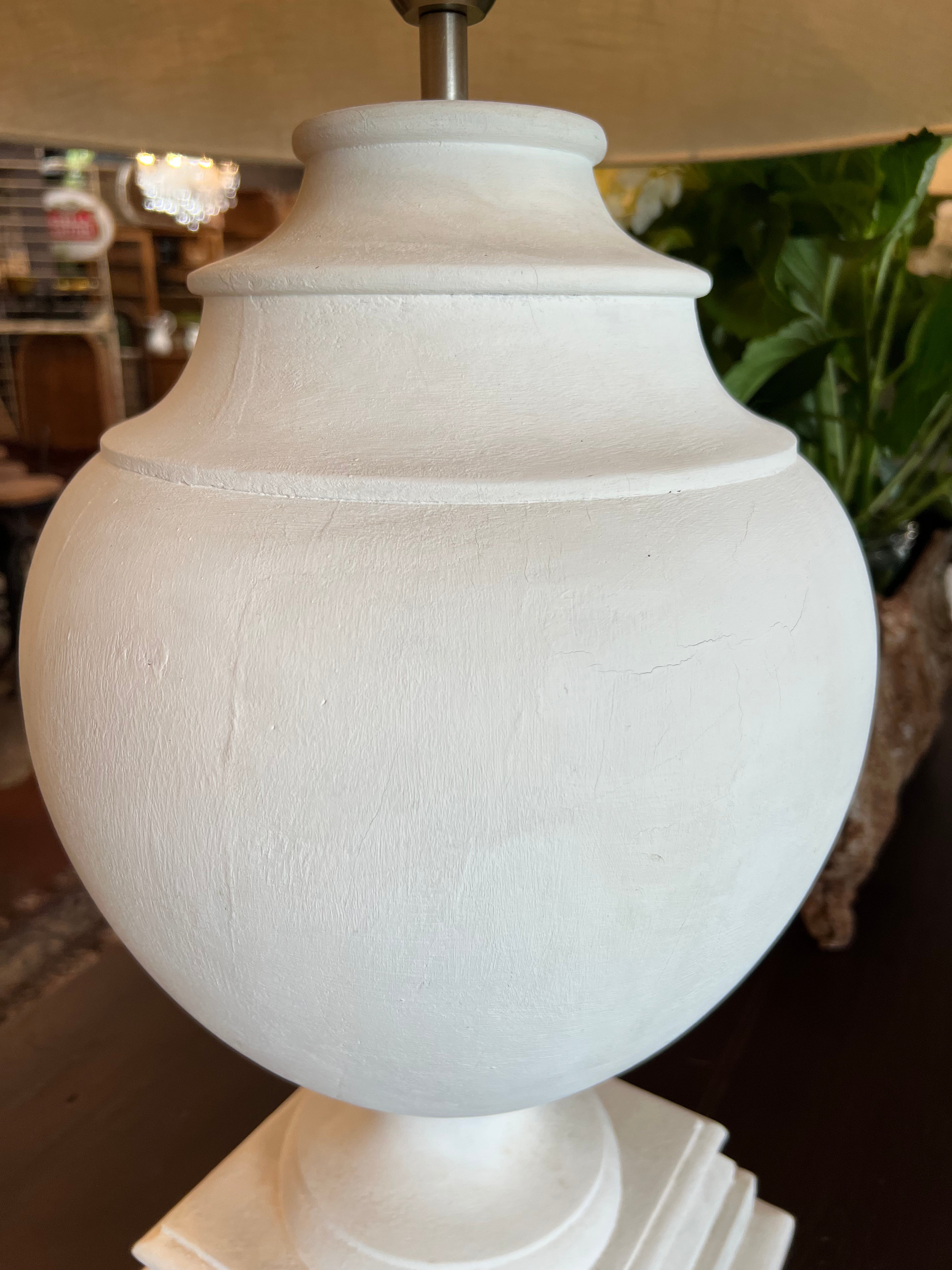 Gorgeous XL White Wooden Lamps - Linen Shades