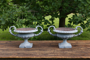 French Cast Iron Urns - Blue/Grey Patina