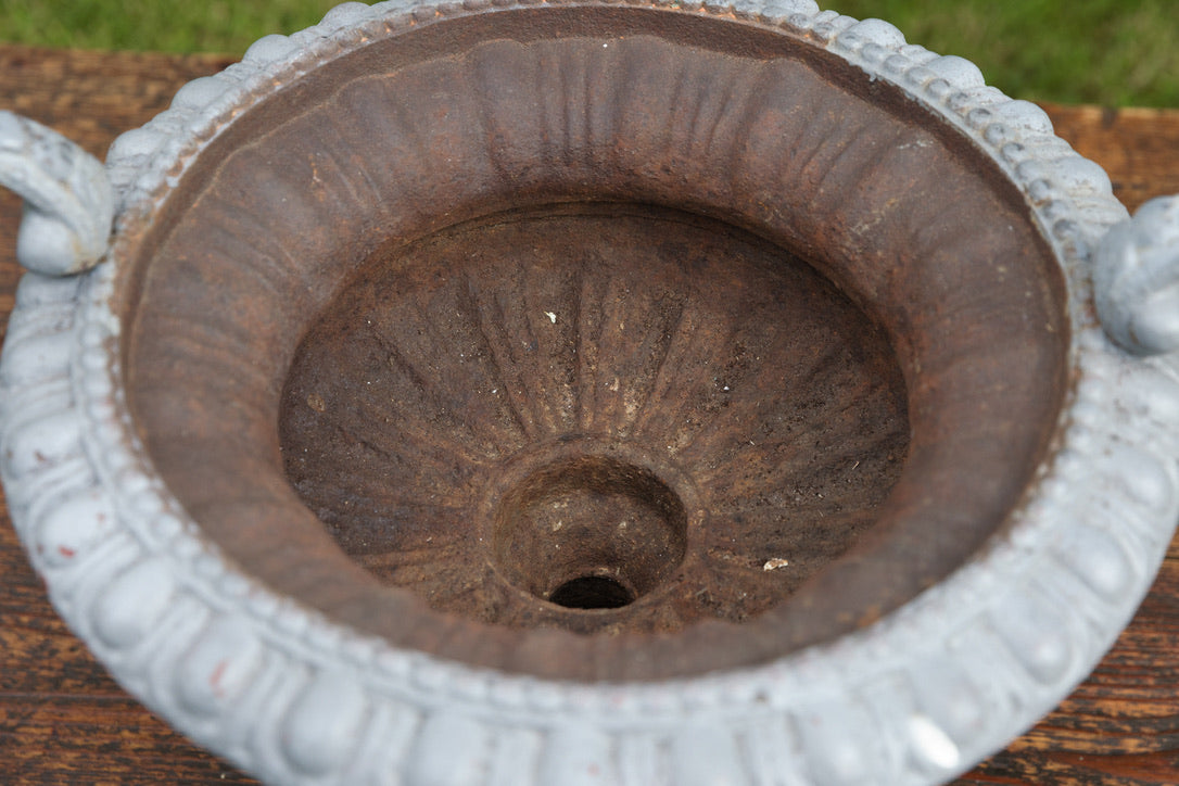 French Cast Iron Urns - Blue/Grey Patina