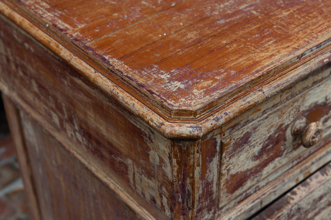 Vintage French Pine Chest Of Drawers - White Patina