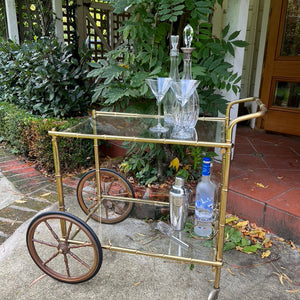 French Mid Century Brass Bamboo Drinks Trolley