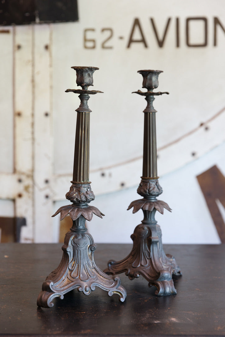 19th Century French Pewter Candlesticks