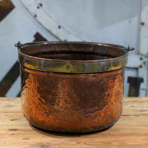 19th Century French Industrial Copper Cauldron with Brass Collar