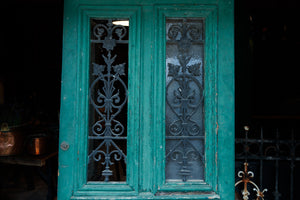 French Farmhouse Door with Wrought Iron Grills