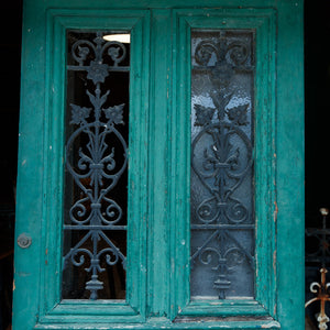 French Farmhouse Door with Wrought Iron Grills