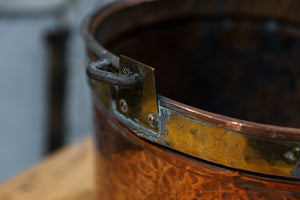 19th Century French Industrial Copper Cauldron with Brass Collar