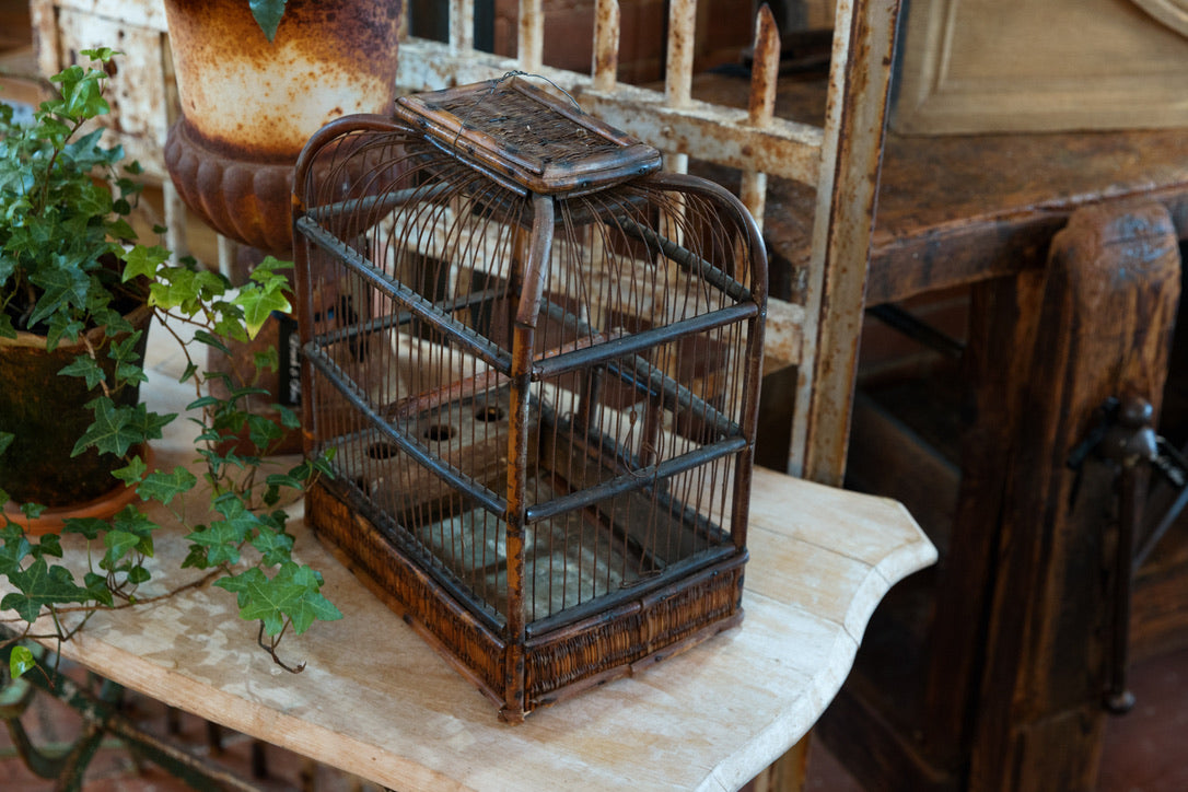 French 1950's Rattan Birdcage