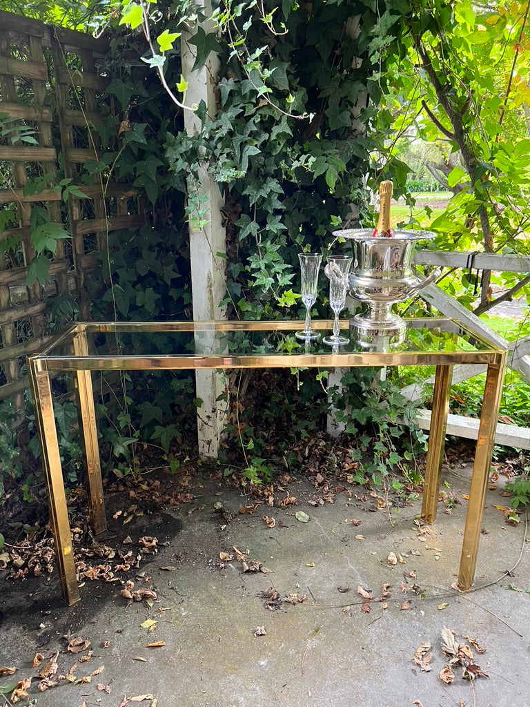 Original French Mid Century Brass & Glass Console