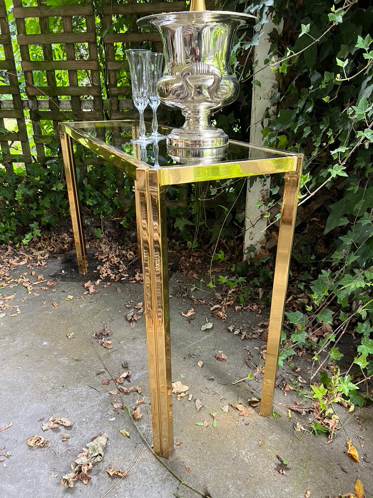 Original French Mid Century Brass & Glass Console