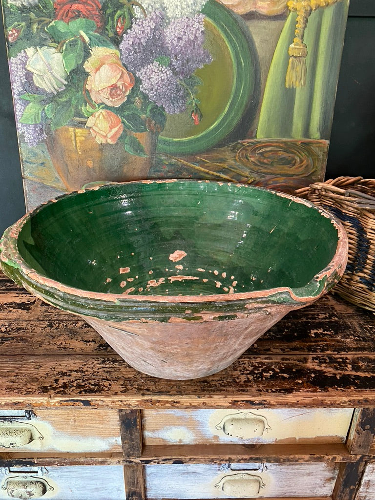 Beautiful Original French Green Provence Confit Bowl