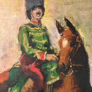 Beautiful Large Antique Oil Canvas ~ French Dragoon On Horseback