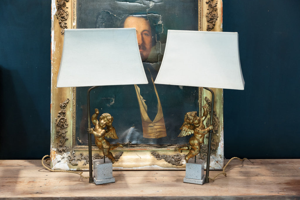 Beautiful French Mid Century Cherub Lamps