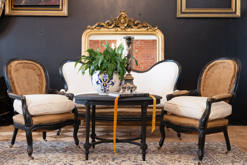 French Napoleon III Undressed Parlour Chairs - French Linen Seat Cushions