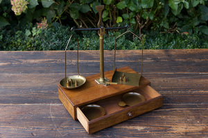 Antique French Oak & Brass Chemist Scales