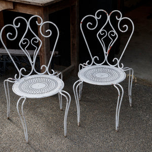 French Wrought Iron Garden Chairs - White Patina