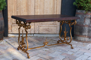 French Wrought Iron & Oak Coffee Table