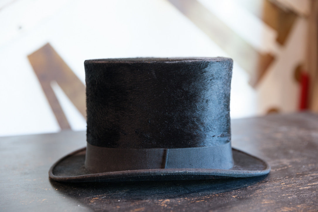 Antique French Top Hat with Leather Case