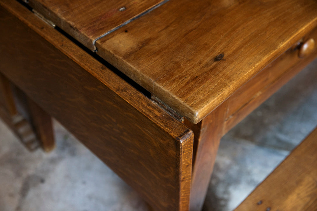 French Wooden Farmhouse Table & Bench Seats