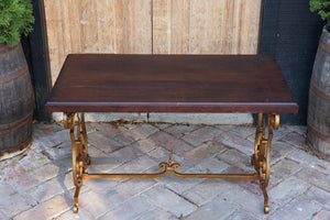 French Wrought Iron & Oak Coffee Table