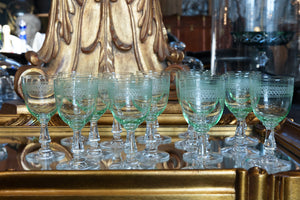 French Green Etched Aperitif Glasses