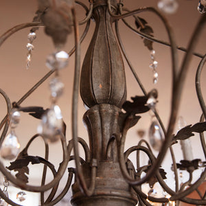 Large Italian Wooden & Metal Chandelier